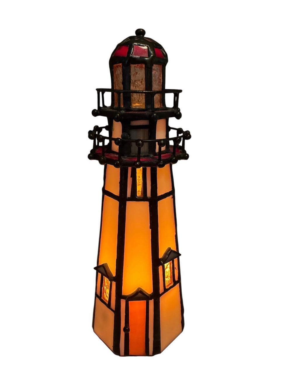 Tiffany Style Stained Glass Lighthouse Desk Lamp.